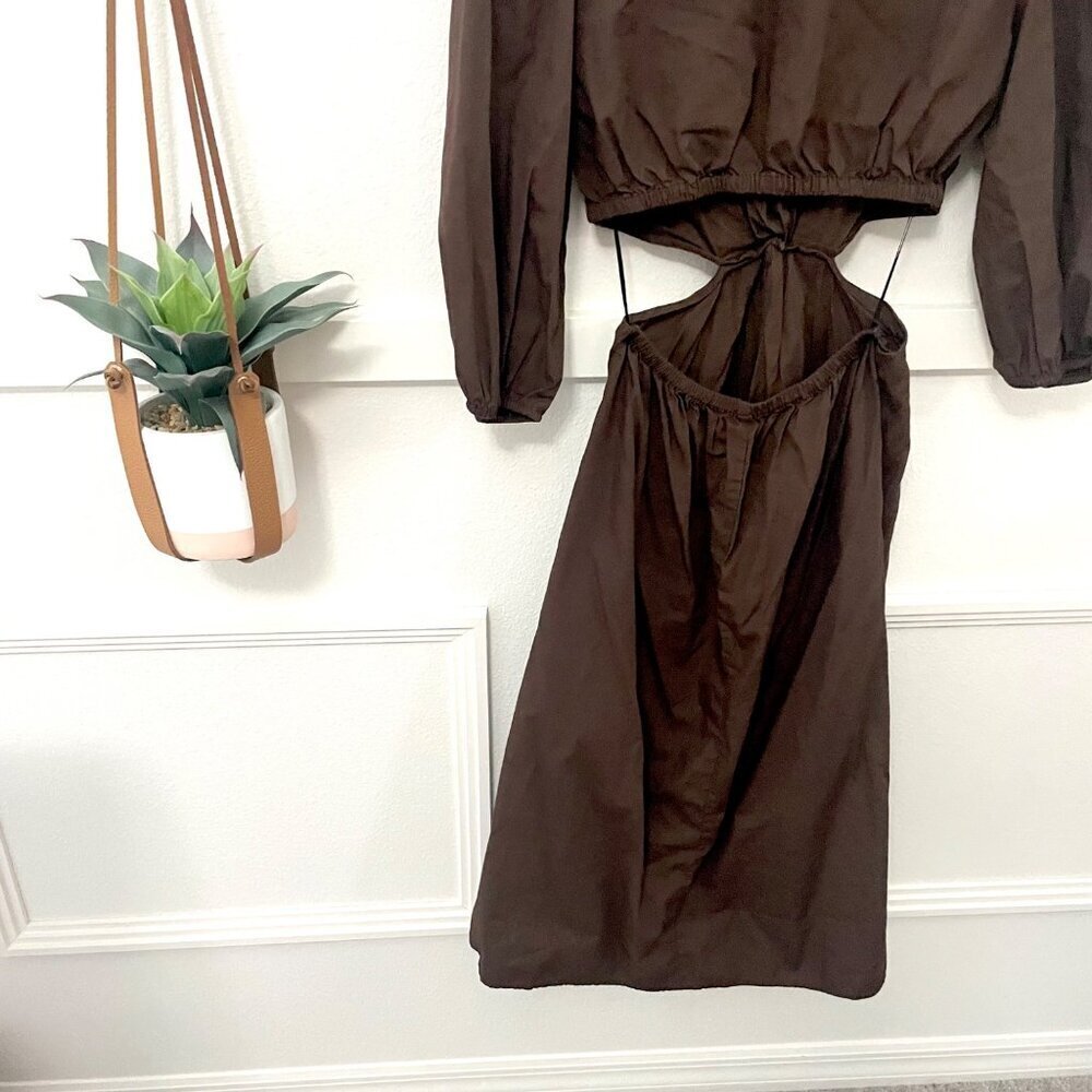 Gap Puff Sleeve Cut Out Midi Dress Long Sleeve Brown Size M - Picture 7 of 7